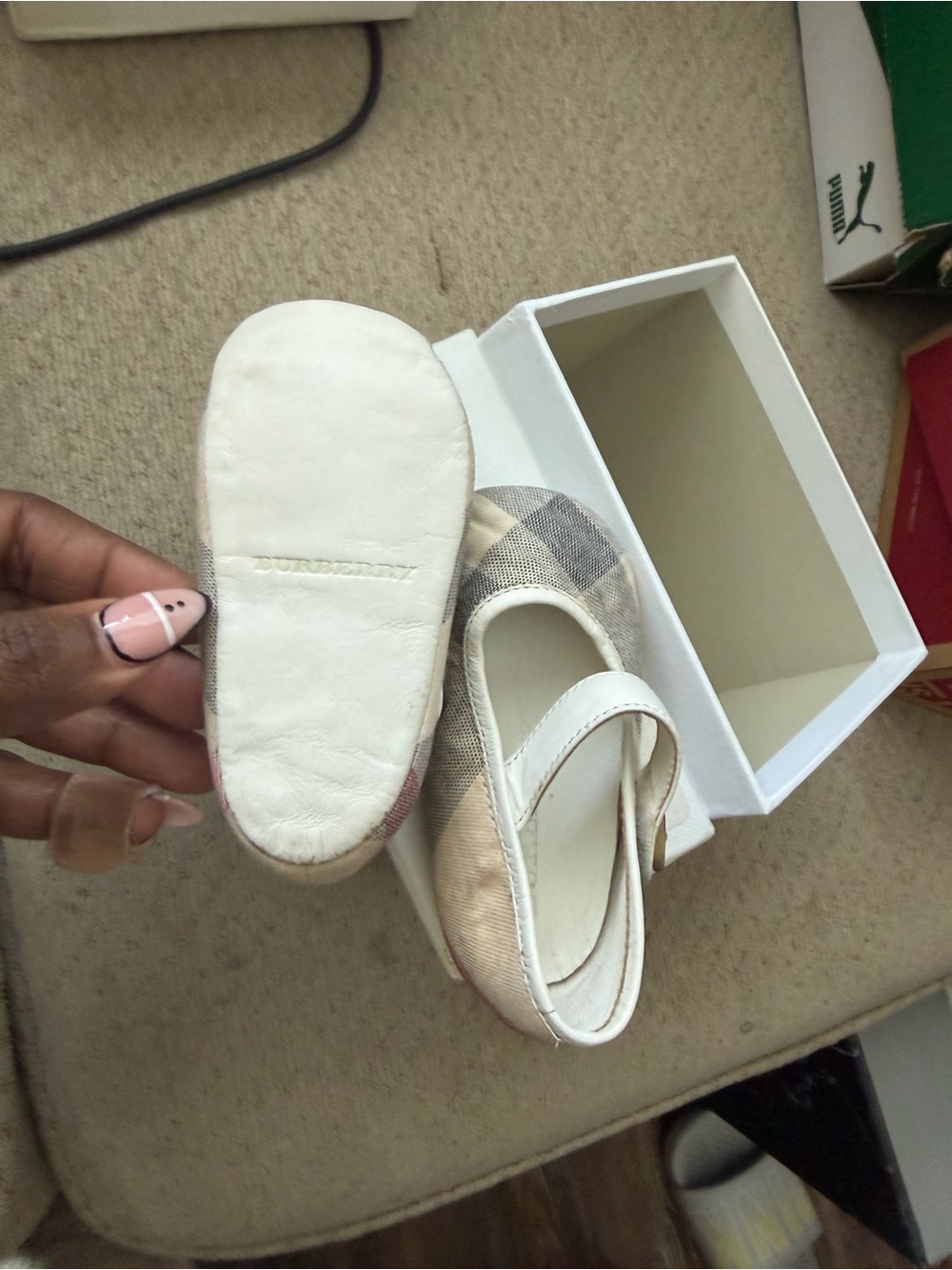 Burberry Beige Plaid Baby Mary Jane Shoes